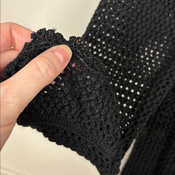 Storybook Knits Vintage Black Cardigan Size L Longline Beaded Floral Open Knit - Picture 17 of 17
